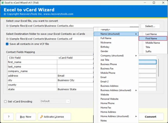 BitRecover Excel to vCard Converter