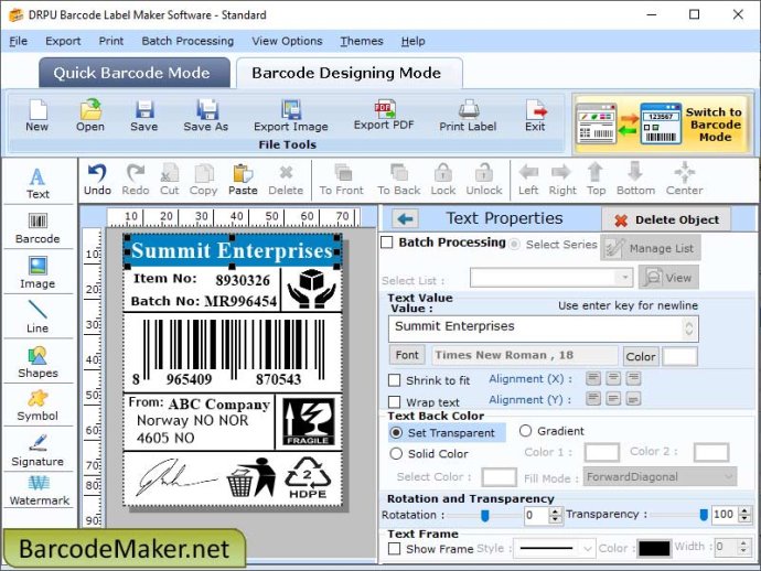 Standard Label Industry Software