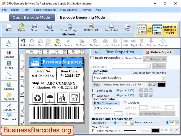 Packaging Barcodes Generator Tool