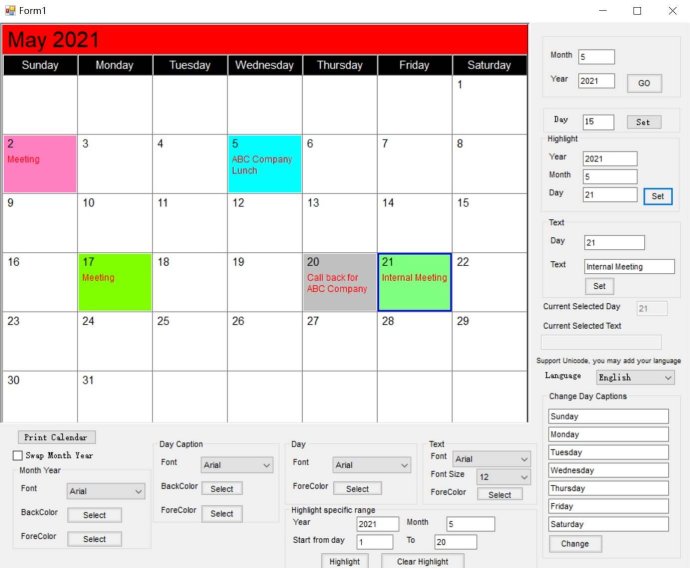 VISCOM Calendar SDK ActiveX Control