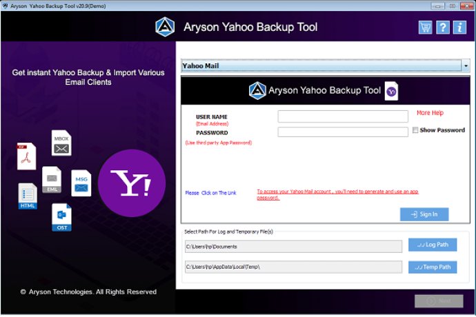 Aryson Yahoo Backup Tool