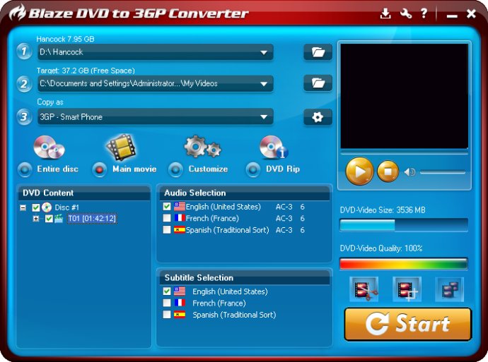 BlazeVideo DVD to 3GP Converter