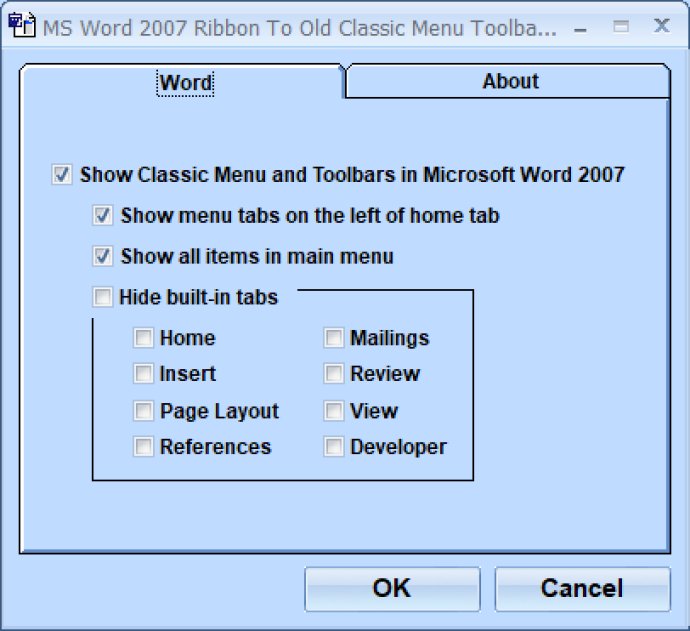 MS Word 2007 Ribbon To Old Classic Menu Toolbar Interface Software