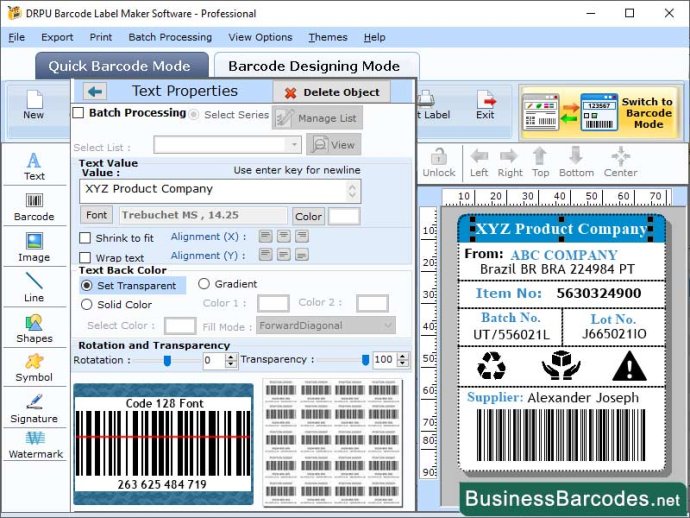 Generate Code 128 Barcode Application