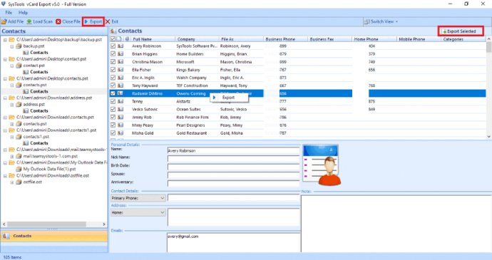 Outlook Contacts Export