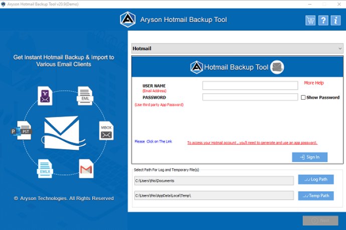 Aryson Hotmail Backup Tool
