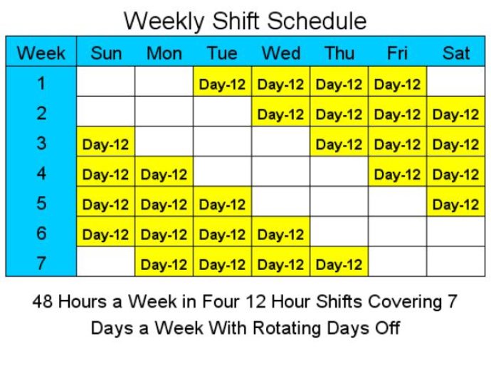 12 Hour Schedules for 7 Days a Week