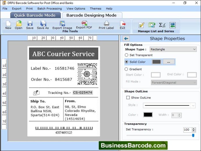 Post Office and Bank Barcode Label