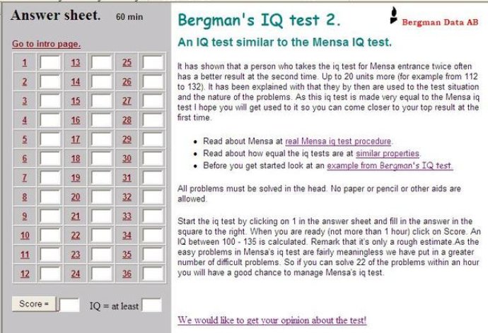 Bergmans IQ tests