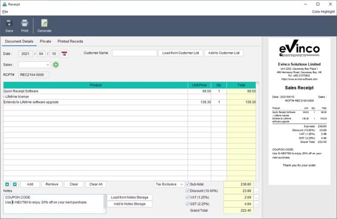 Quick Receipt Software for Mac Quick Receipt Software for Mac