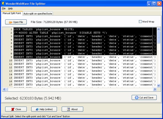WonderWebWare File Splitter