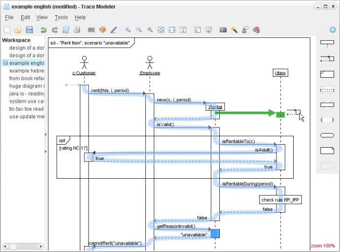 Trace Modeler for UML Sequence Diagrams