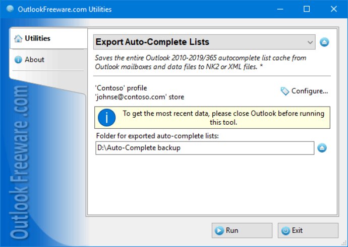 Export Auto-Complete Lists for Outlook