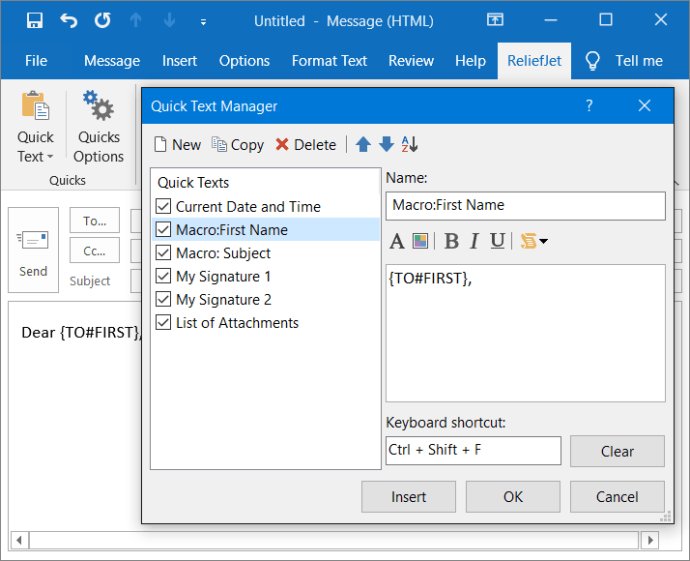 ReliefJet Quick Text for Outlook