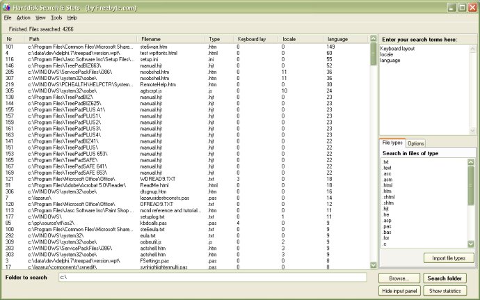 Harddisk Search and Stats