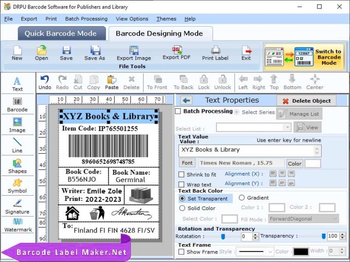 Library Barcodes Software