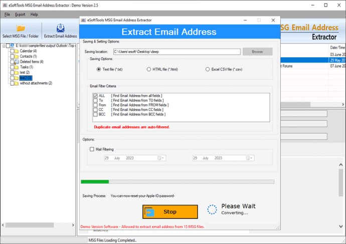 eSoftTools MSG Email Address Extractor