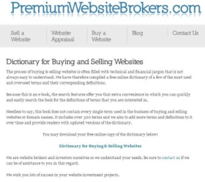 Dictionary for Buying and Selling Websites