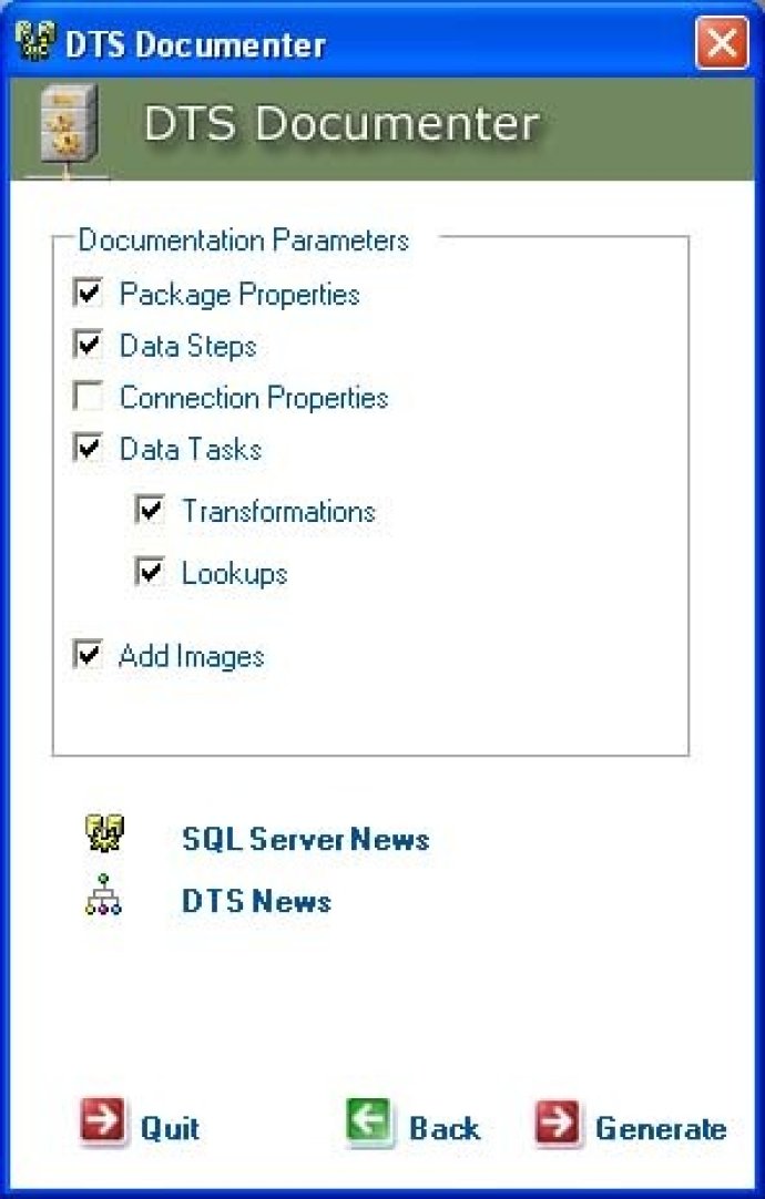 Dts Documentation Generator for SQL Server 2000. Document your DTS Packages.