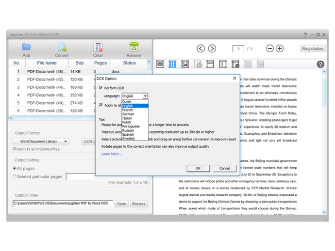 Lighten PDF to Word OCR