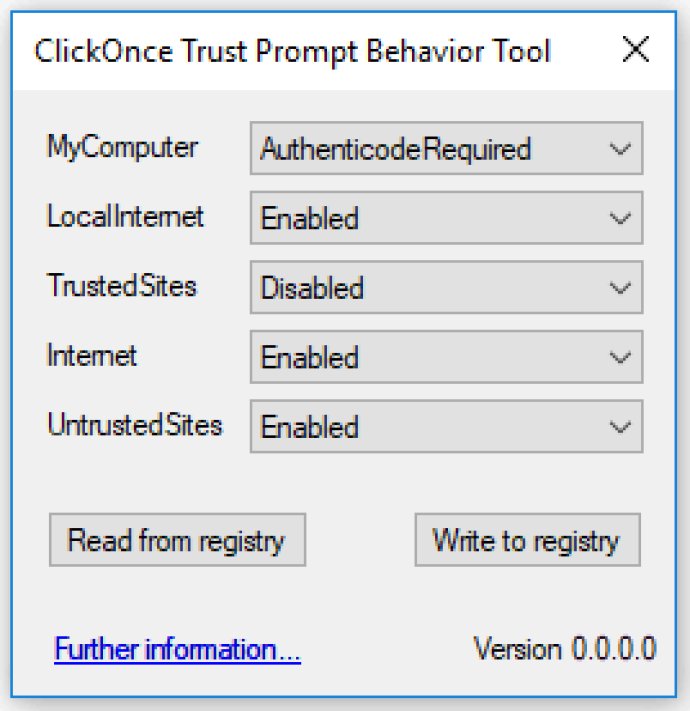 isimSoftware ClickOnce Trust Prompt Behavior Tool