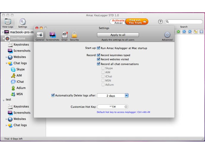 Amac Keylogger for Mac OS X