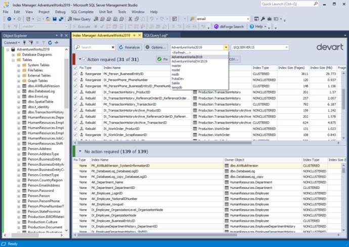 dbForge Index Manager for SQL Server