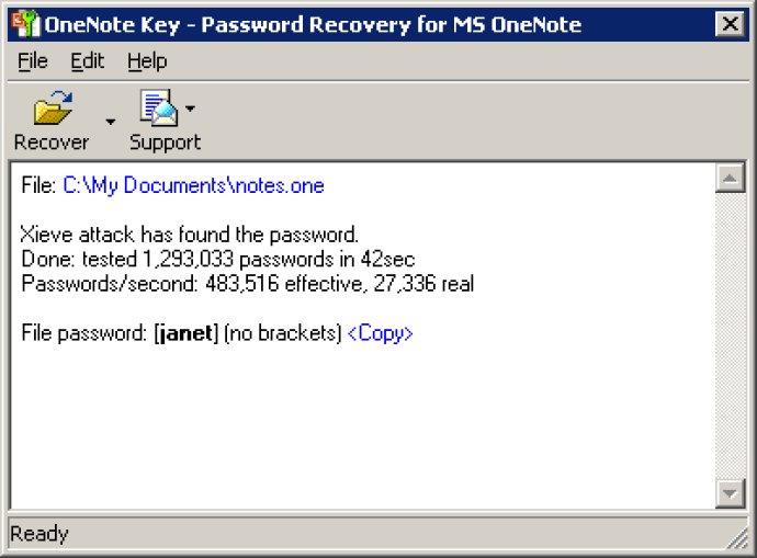 OneNote Password Recovery Key