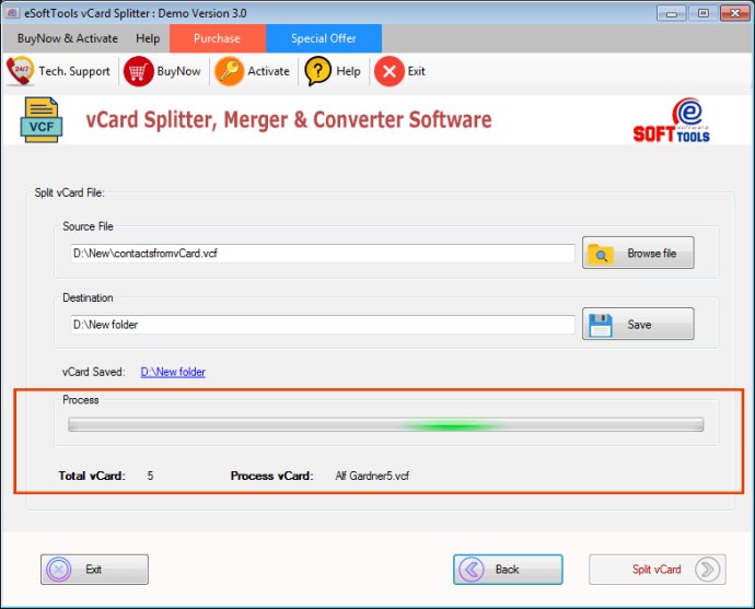 eSoftTools vCard Splitter Software