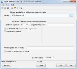 Export Table to SQL for SQL server