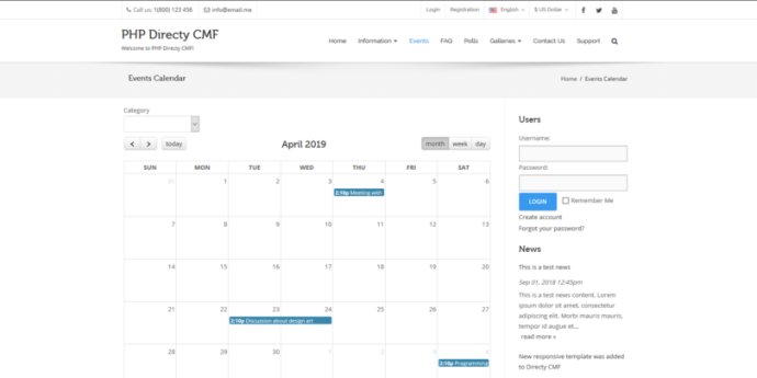 Events Module for Directy CMF