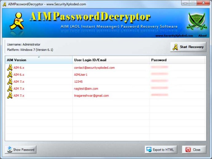Password Decryptor for AIM Messenger