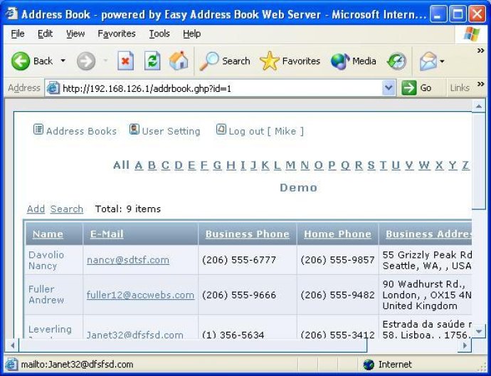 Easy Address Book Web Server