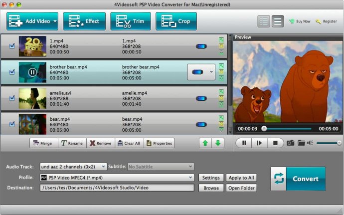 4Videosoft PSP Video Converter for Mac