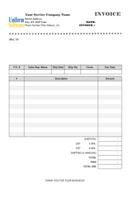 Blank Service Invoice Template