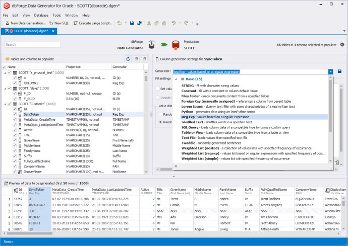 dbForge Data Generator for Oracle