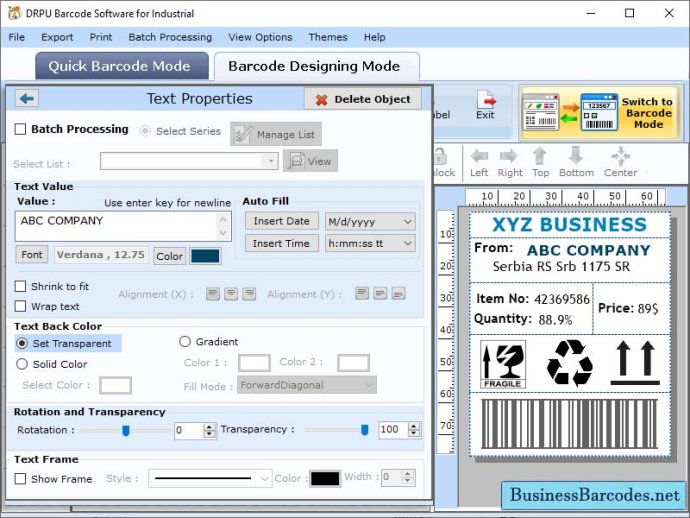 Industrial Barcode Label Maker Application