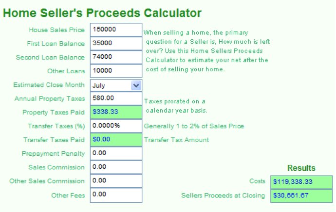 Home Sellers Proceeds Calculator