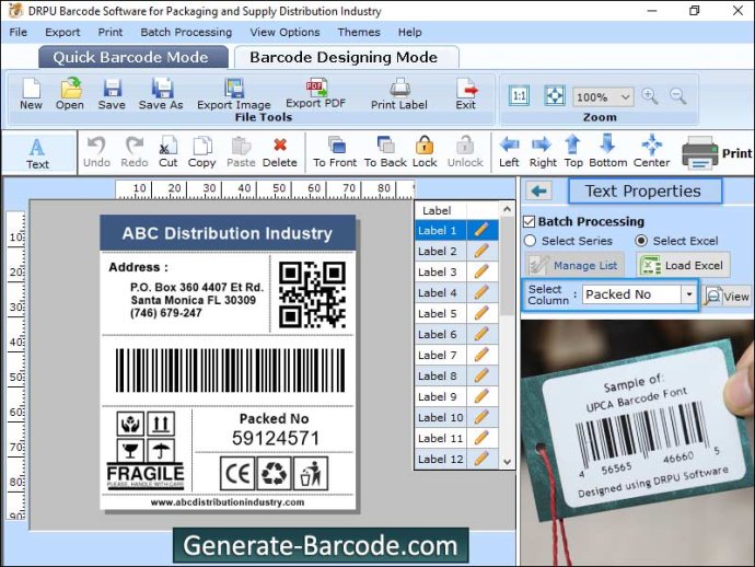 Packaging Barcode Application Packaging Barcode Application