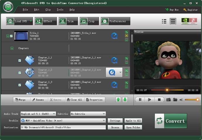 4Videosoft DVD to QuickTime Converter