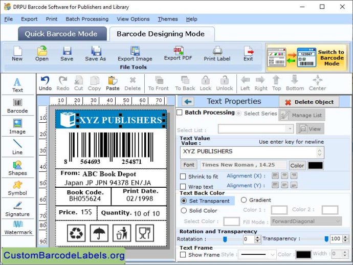 Barcode Tool for Publisher Library label