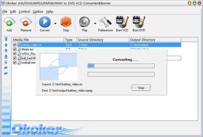 Okoker AVI/MPEG/RM/WMV to DVD Converter