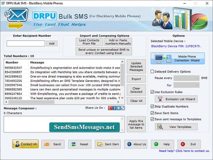 Bulk SMS Software for BlackBerry Phone
