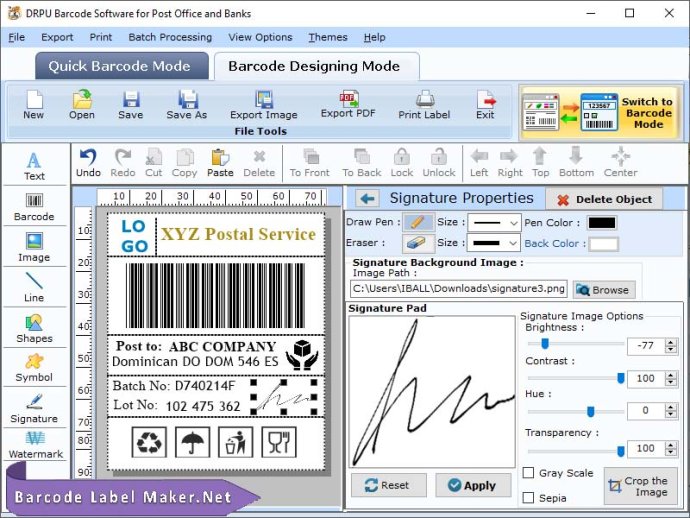 Post Office Barcode Label Generator