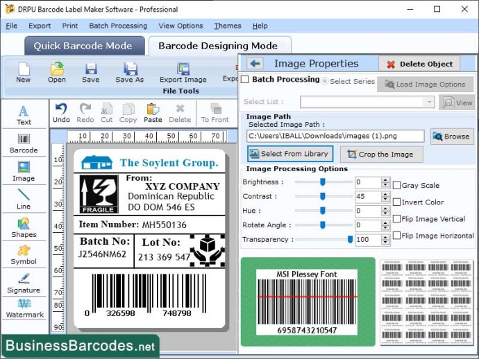 MSI Plessey Barcode Printing Tool