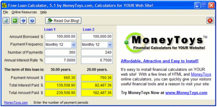 MoneyToys Free Loan Calculator