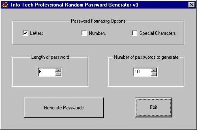 Info Tech Professional Random Password Generator
