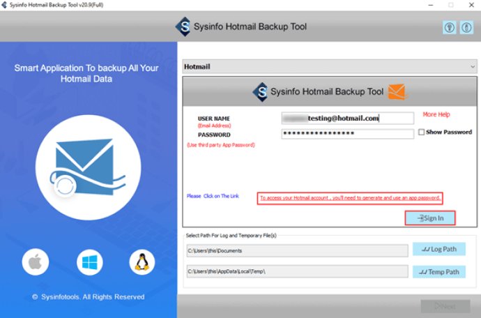 SysInfo Hotmail Backup Tool
