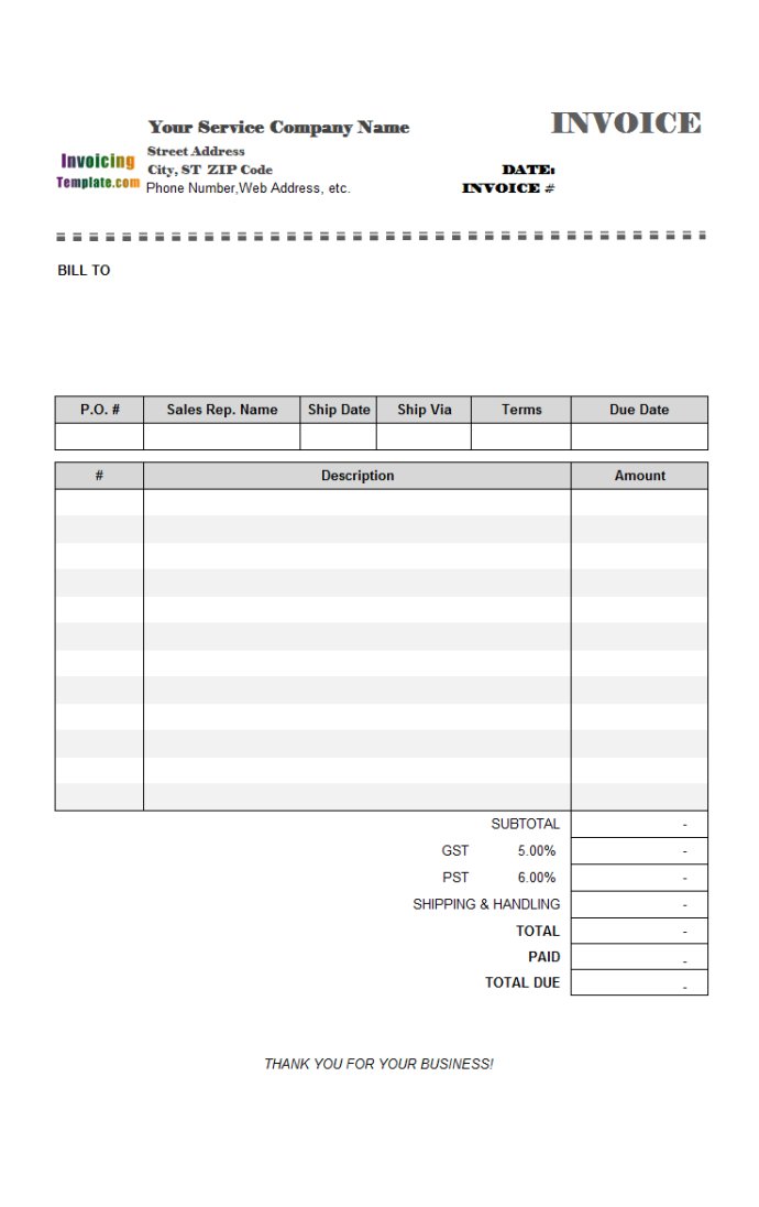 Blank Service Invoicing Template