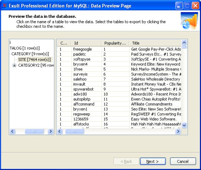 Exult Professional Edition for MySQL